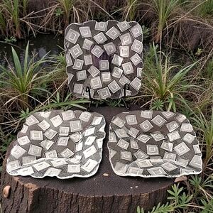 3 Mikasa Clear Glass Plates Cubes Side Frosted Square Geometric Salad Snack